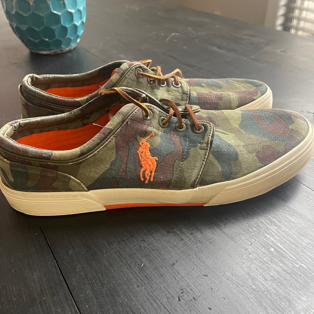 Ralph Lauren Men's Camouflage Sneakers with Orange Accents